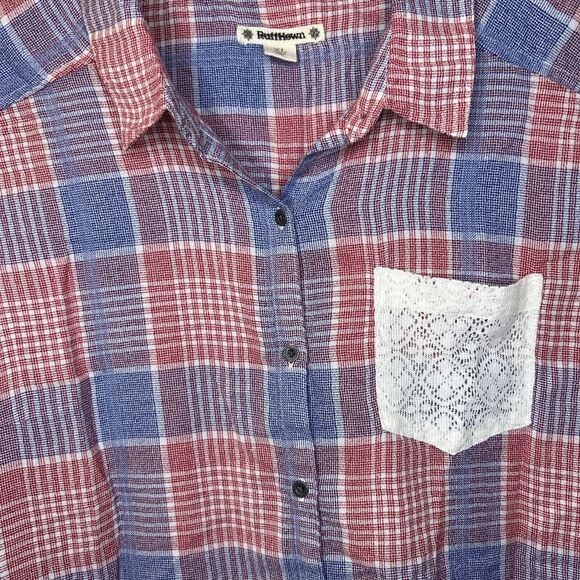 Ruff Hewn Womens Top Size XL Sleeveless Red Blue Striped button front - Picture 4 of 11